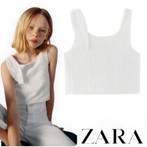ZARA Kids White Embroidered Crop Top NWT Size 6